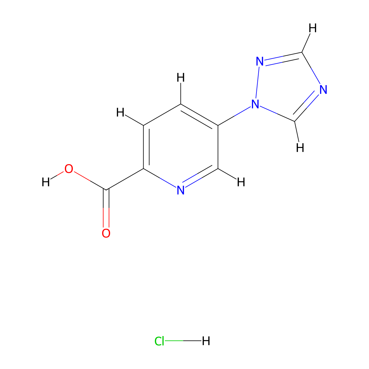 5-(1H-1,2,4-triazol-1-yl)pyridine-2-carboxylic acid hydrochloride molecular structure, CAS 1803601-16-2