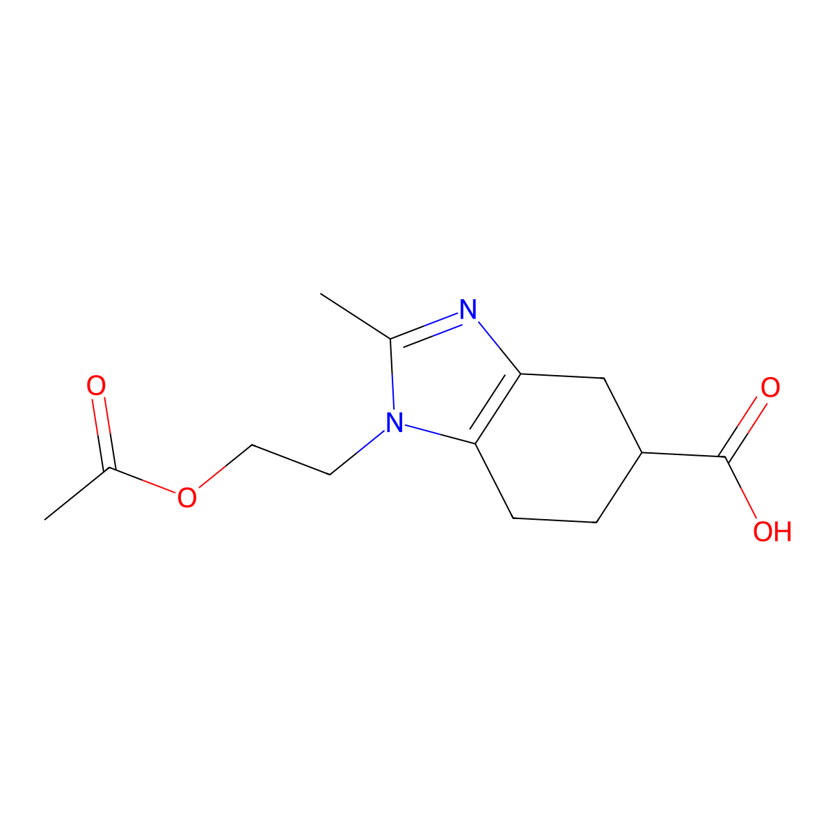1-[2-(acetyloxy)ethyl]-2-methyl-4,5,6,7-tetrahydro-1H-1,3-benzodiazole-5-carboxylic acid molecular structure, CAS 1803601-27-5