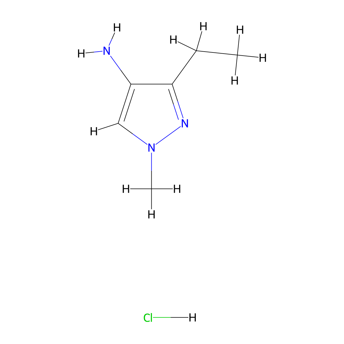 3-ethyl-1-methyl-1H-pyrazol-4-amine hydrochloride molecular structure, CAS 1803601-55-9