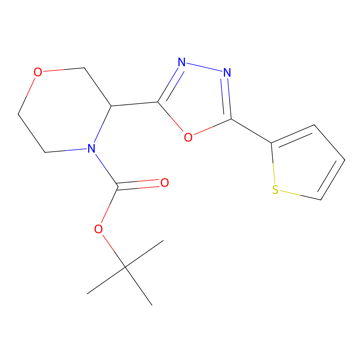 Tert-butyl 3-[5-(thiophen-2-yl)-1,3,4-oxadiazol-2-yl]morpholine-4-carboxylate molecular structure, CAS 1803601-64-0