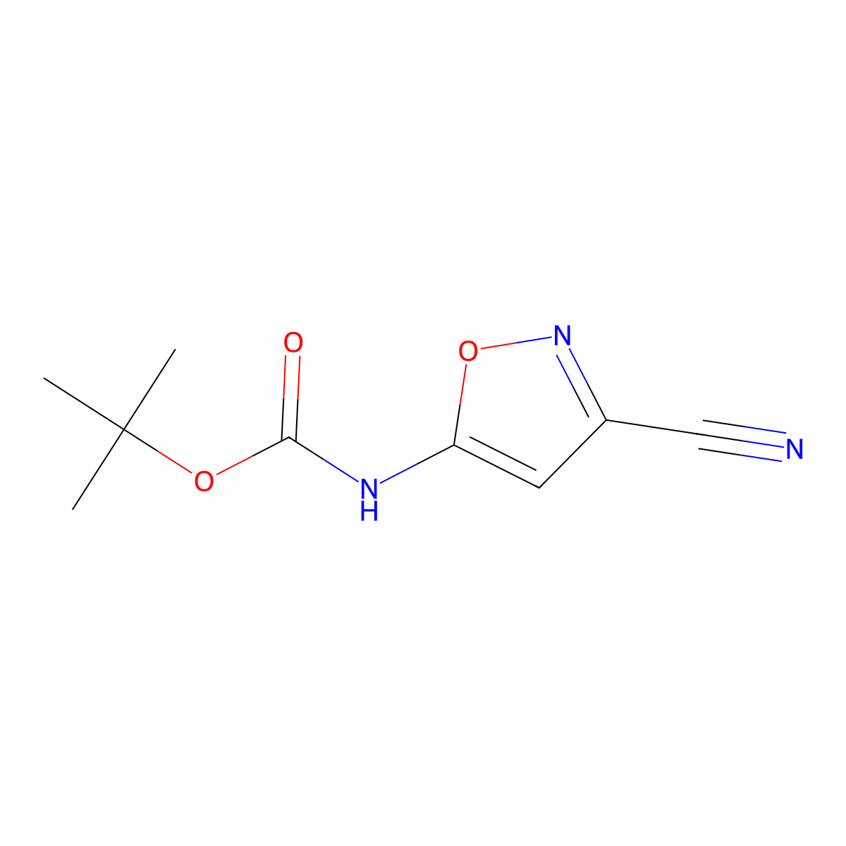tert-butyl N-(3-cyano-1,2-oxazol-5-yl)carbamate molecular structure, CAS 1803601-72-0