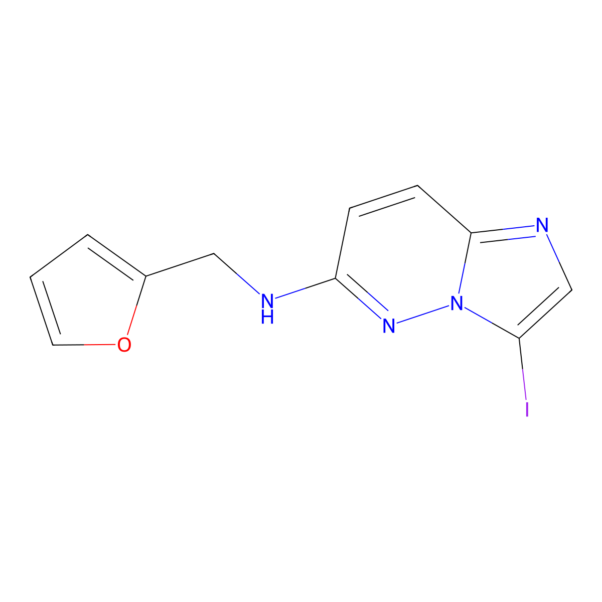 N-(furan-2-ylmethyl)-3-iodoimidazo[1,2-b]pyridazin-6-amine molecular structure, CAS 1803601-74-2