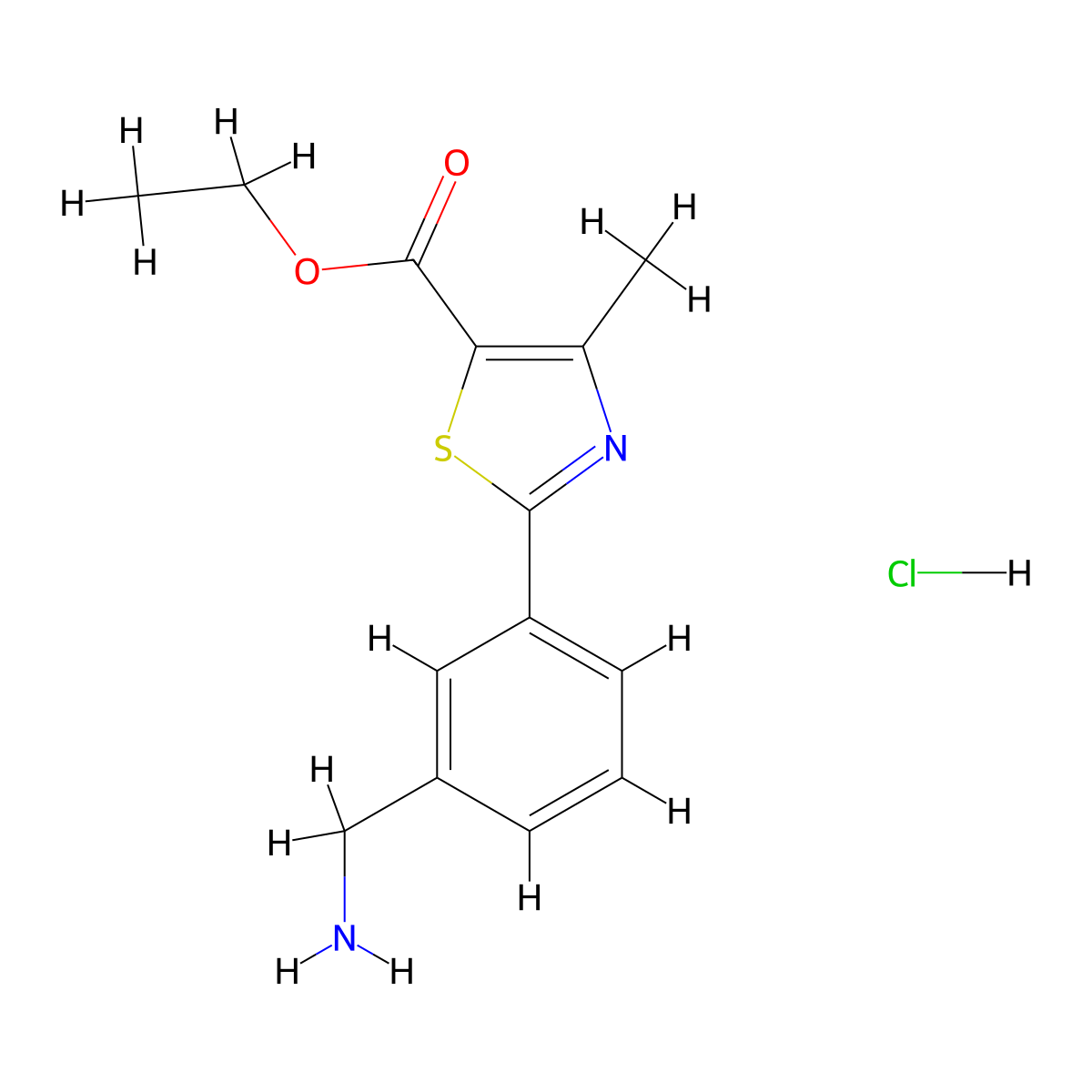 Ethyl 2-[3-(aminomethyl)phenyl]-4-methyl-1,3-thiazole-5-carboxylate hydrochloride molecular structure, CAS 1803601-77-5
