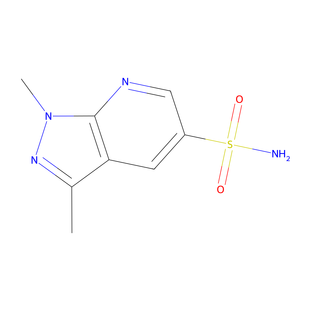 1,3-dimethyl-1H-pyrazolo[3,4-b]pyridine-5-sulfonamide molecular structure, CAS 1803602-09-6