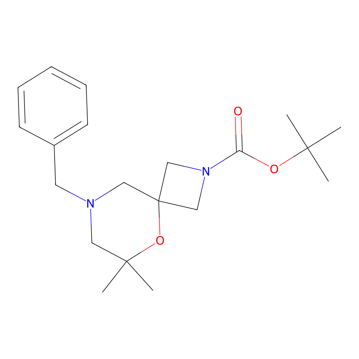Tert-butyl 8-benzyl-6,6-dimethyl-5-oxa-2,8-diazaspiro[3.5]nonane-2-carboxylate molecular structure, CAS 1803602-11-0