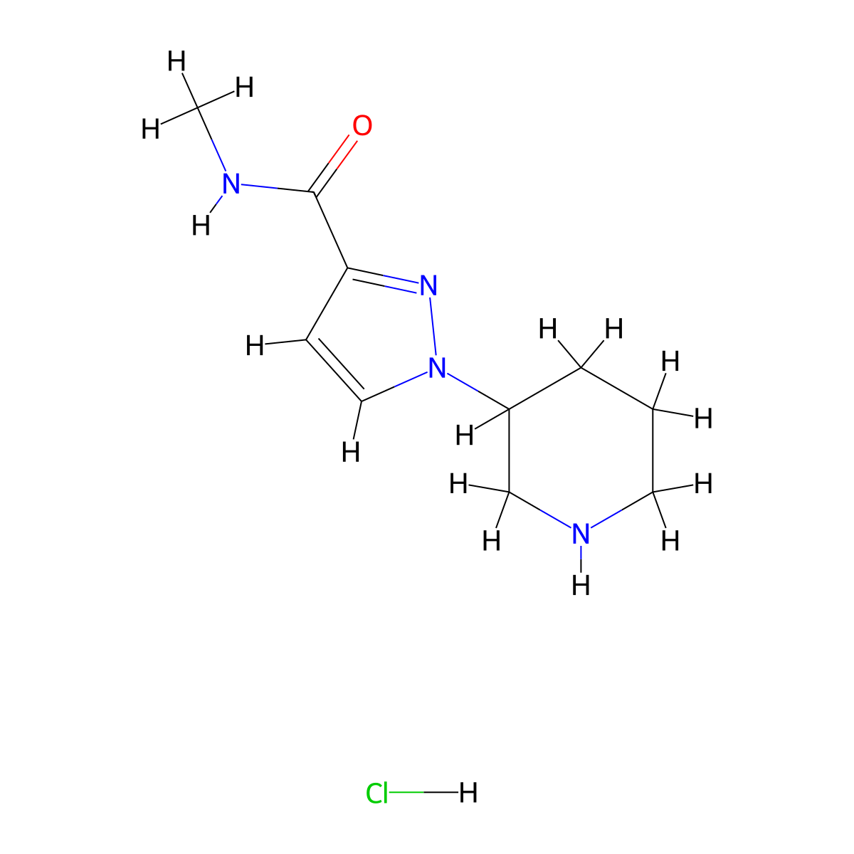 N-methyl-1-(piperidin-3-yl)-1H-pyrazole-3-carboxamide hydrochloride molecular structure, CAS 1803602-16-5