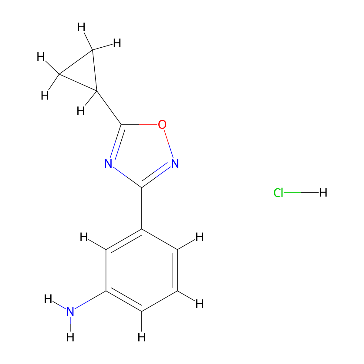 3-(5-Cyclopropyl-1,2,4-oxadiazol-3-yl)aniline hydrochloride molecular structure, CAS 1803603-42-0