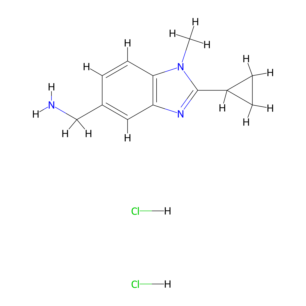 (2-cyclopropyl-1-methyl-1H-1,3-benzodiazol-5-yl)methanamine dihydrochloride molecular structure, CAS 1803603-43-1