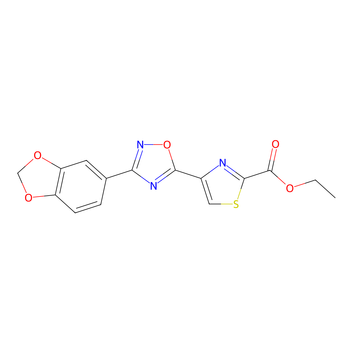 ethyl 4-[3-(2H-1,3-benzodioxol-5-yl)-1,2,4-oxadiazol-5-yl]-1,3-thiazole-2-carboxylate molecular structure, CAS 1803603-51-1