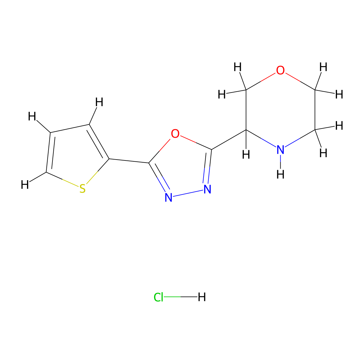 3-[5-(Thiophen-2-yl)-1,3,4-oxadiazol-2-yl]morpholine hydrochloride molecular structure, CAS 1803604-03-6
