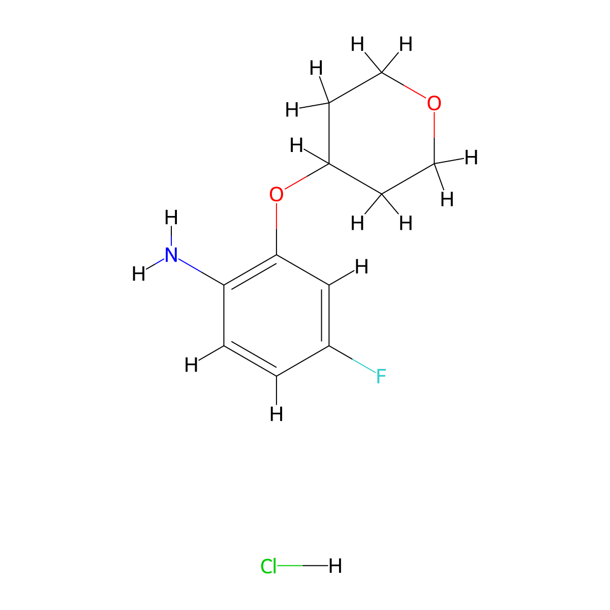 4-Fluoro-2-(oxan-4-yloxy)aniline hydrochloride molecular structure, CAS 1803604-07-0