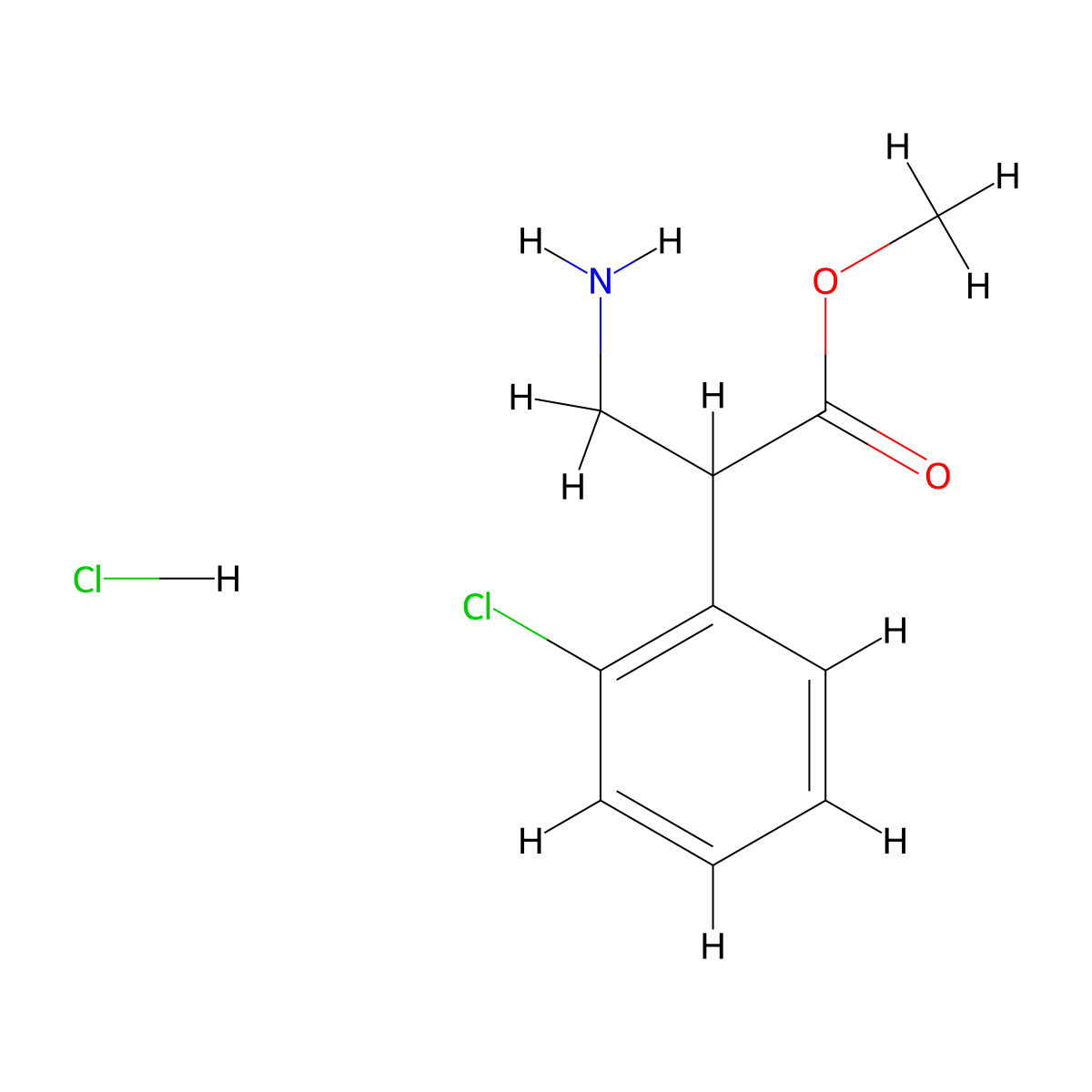 Methyl 3-amino-2-(2-chlorophenyl)propanoate hydrochloride molecular structure, CAS 1803604-21-8