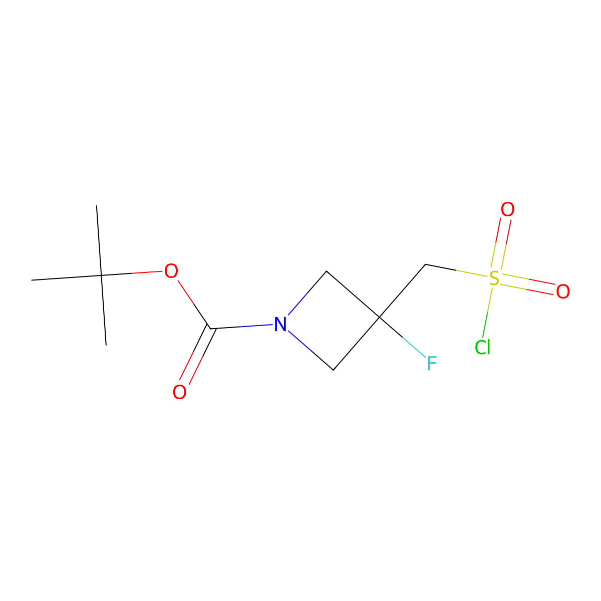 Tert-butyl 3-[(chlorosulfonyl)methyl]-3-fluoroazetidine-1-carboxylate molecular structure, CAS 1803604-30-9