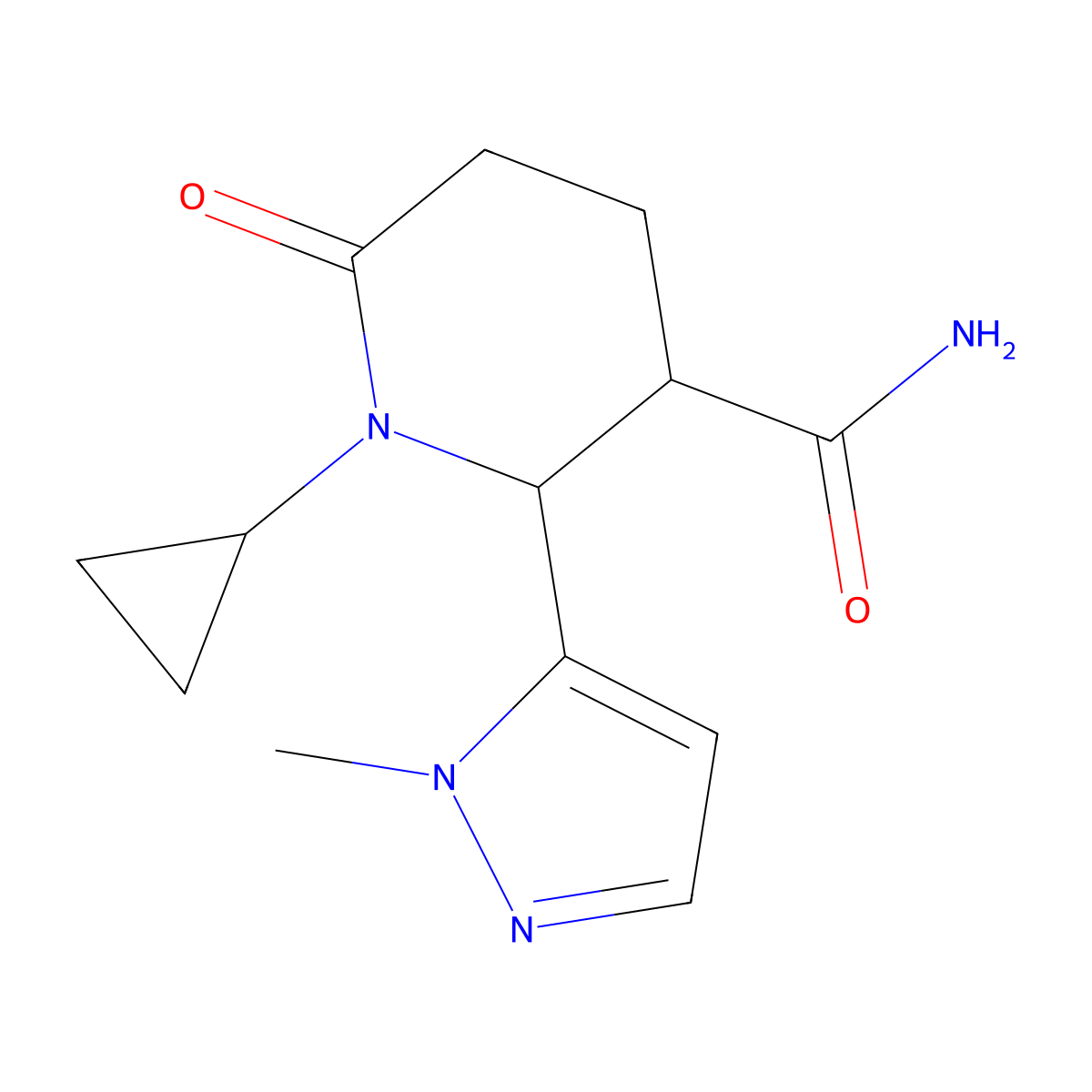 1-Cyclopropyl-2-(1-methyl-1H-pyrazol-5-yl)-6-oxopiperidine-3-carboxamide molecular structure, CAS 1803604-75-2