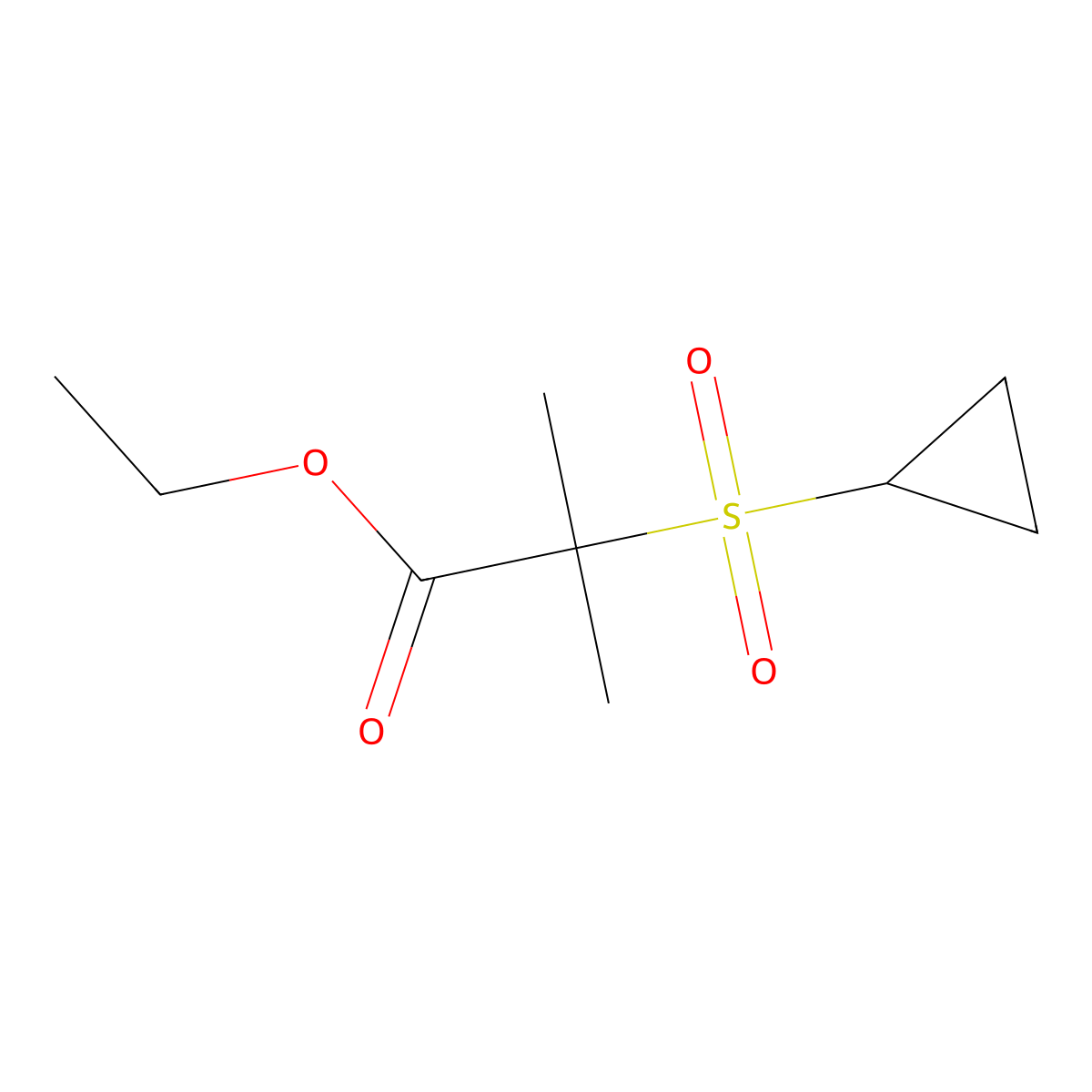Ethyl 2-(cyclopropanesulfonyl)-2-methylpropanoate molecular structure, CAS 1803604-80-9