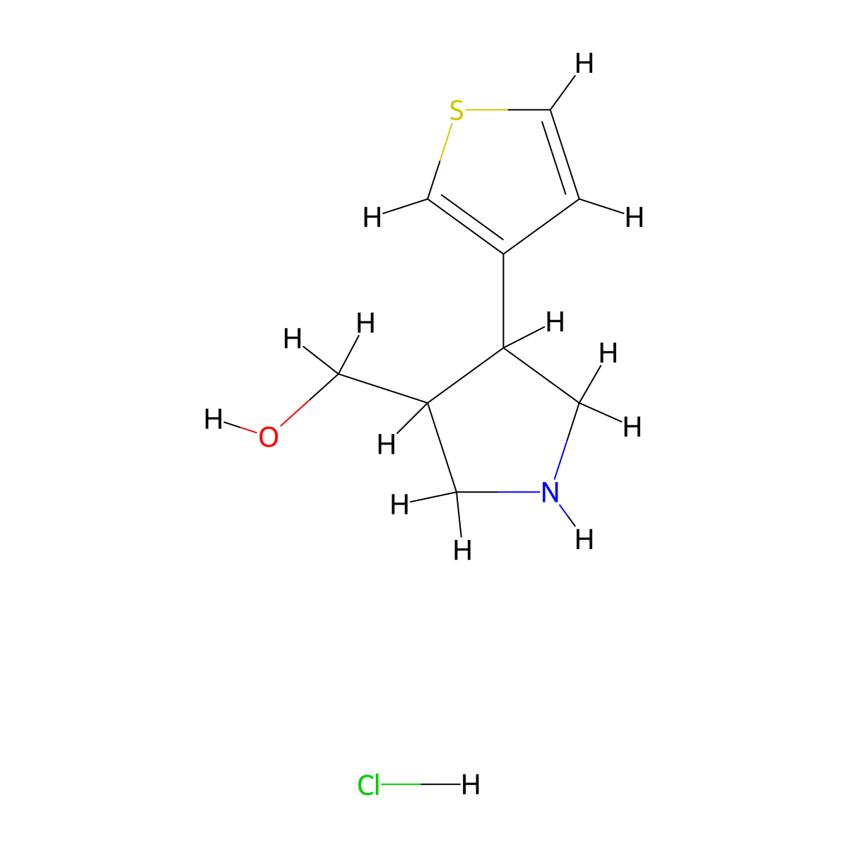 [4-(Thiophen-3-yl)pyrrolidin-3-yl]methanol hydrochloride molecular structure, CAS 1803604-81-0