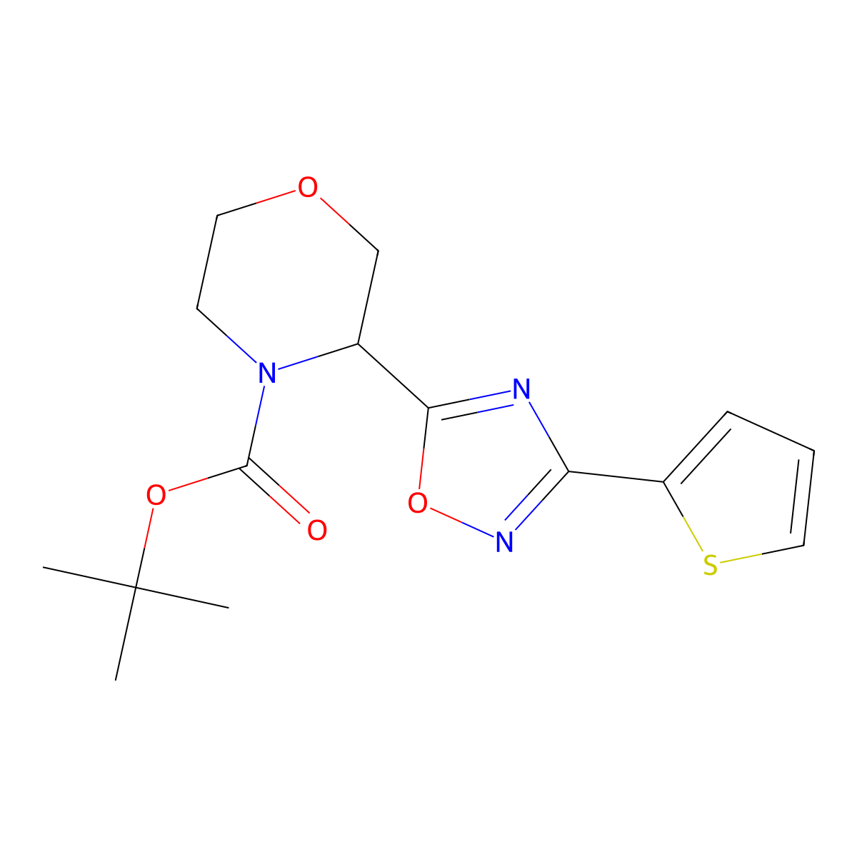 Tert-butyl 3-[3-(thiophen-2-yl)-1,2,4-oxadiazol-5-yl]morpholine-4-carboxylate molecular structure, CAS 1803604-96-7
