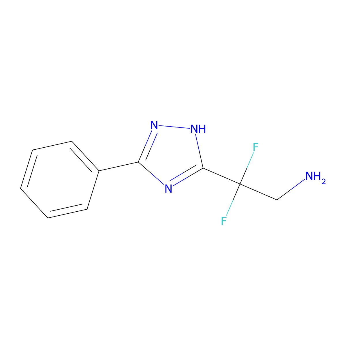 2,2-difluoro-2-(3-phenyl-1H-1,2,4-triazol-5-yl)ethan-1-amine molecular structure, CAS 1803605-00-6