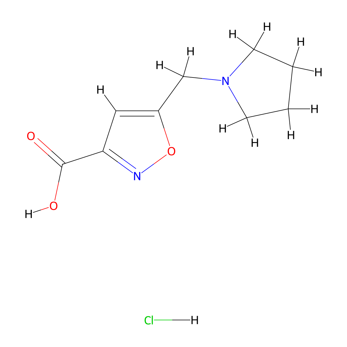 5-[(Pyrrolidin-1-yl)methyl]-1,2-oxazole-3-carboxylic acid hydrochloride molecular structure, CAS 1803605-04-0