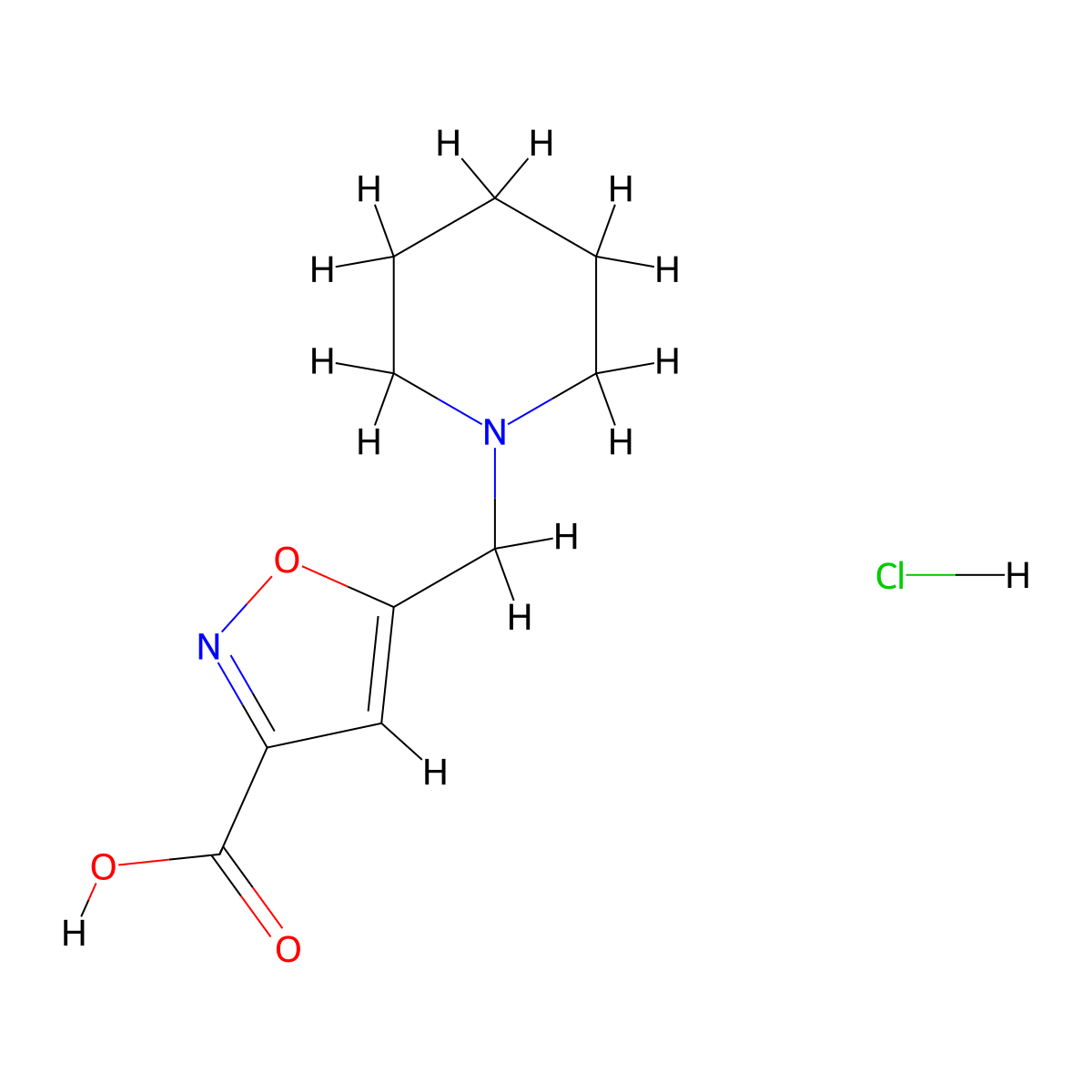 5-((Piperidin-1-yl)methyl)-1,2-oxazole-3-carboxylic acid hydrochloride molecular structure, CAS 1803605-11-9
