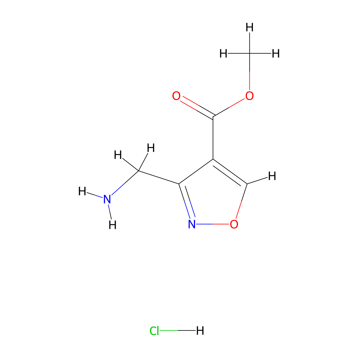 Methyl 3-(aminomethyl)-1,2-oxazole-4-carboxylate hydrochloride molecular structure, CAS 1803605-16-4