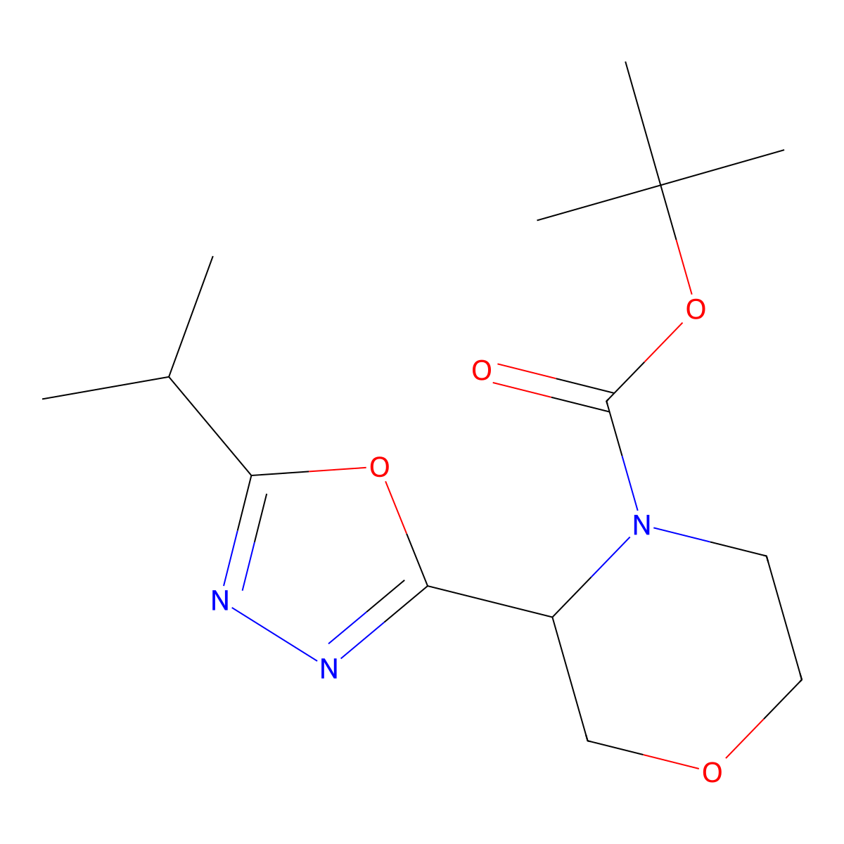 Tert-butyl 3-[5-(propan-2-yl)-1,3,4-oxadiazol-2-yl]morpholine-4-carboxylate molecular structure, CAS 1803605-26-6