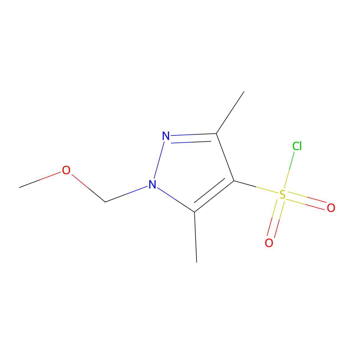 1-(methoxymethyl)-3,5-dimethyl-1H-pyrazole-4-sulfonyl chloride molecular structure, CAS 1803605-48-2