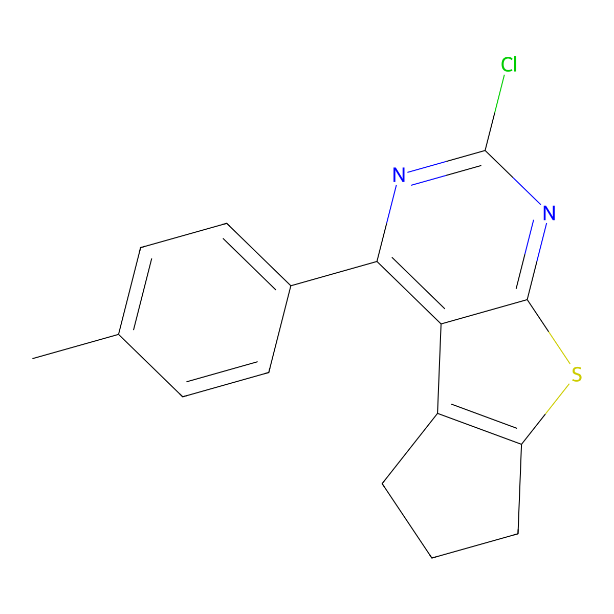 10-Chloro-12-(4-methylphenyl)-7-thia-9,11-diazatricyclo[6.4.0.0,2,6]dodeca-1(12),2(6),8,10-tetraene molecular structure, CAS 1803605-55-1
