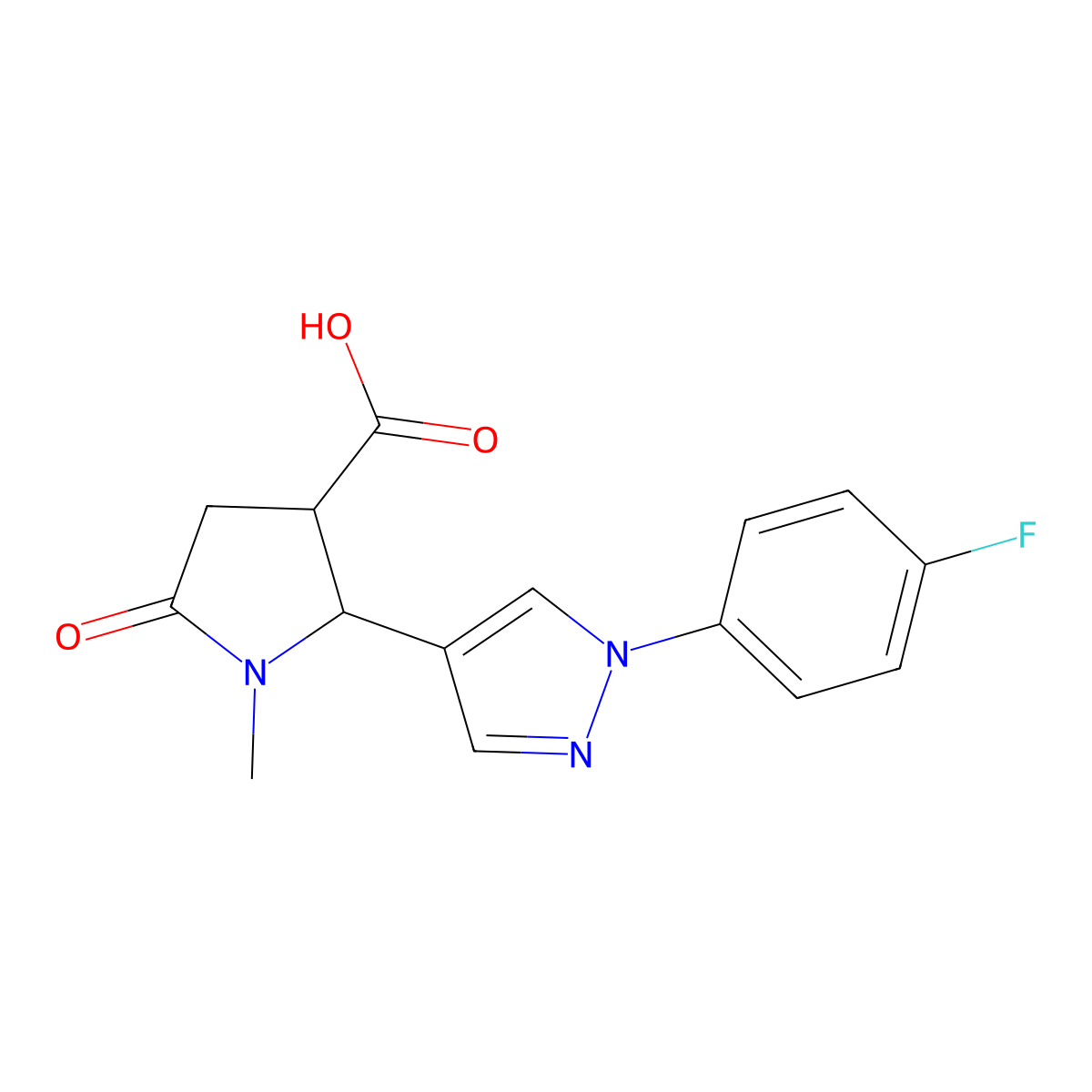 2-[1-(4-fluorophenyl)-1H-pyrazol-4-yl]-1-methyl-5-oxopyrrolidine-3-carboxylic acid molecular structure, CAS 1803605-63-1