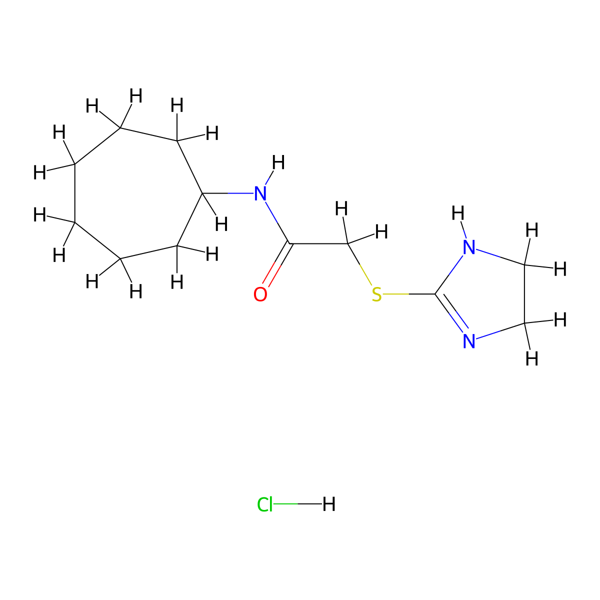 N-cycloheptyl-2-(4,5-dihydro-1H-imidazol-2-ylsulfanyl)acetamide hydrochloride molecular structure, CAS 1803605-68-6