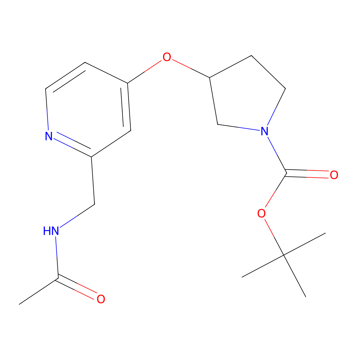 Tert-butyl 3-{[2-(acetamidomethyl)pyridin-4-yl]oxy}pyrrolidine-1-carboxylate molecular structure, CAS 1803605-73-3