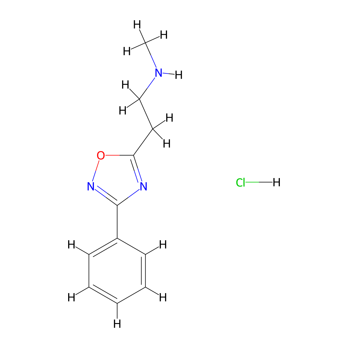 Methyl[2-(3-phenyl-1,2,4-oxadiazol-5-yl)ethyl]amine hydrochloride molecular structure, CAS 1803605-77-7