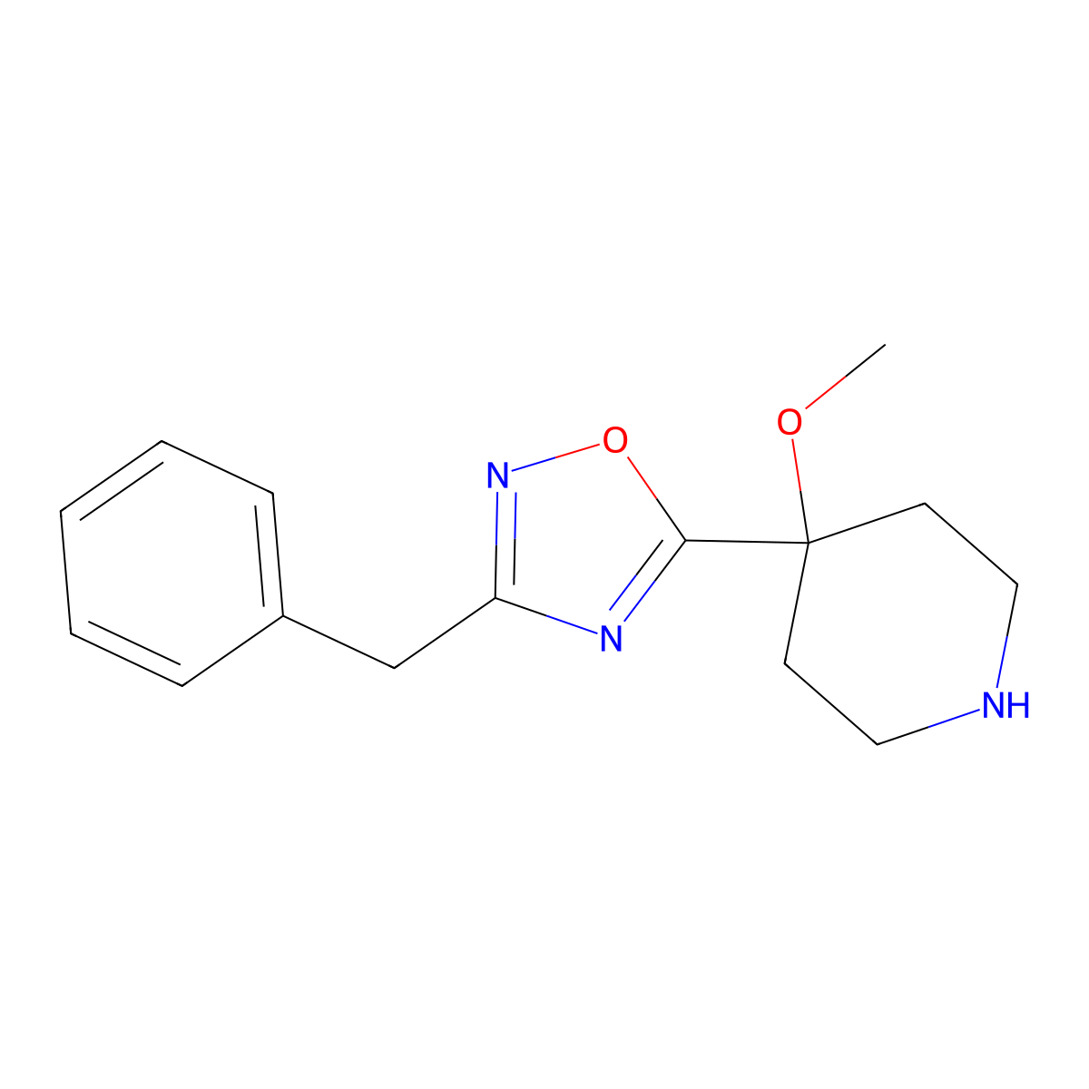 4-(3-Benzyl-1,2,4-oxadiazol-5-yl)-4-methoxypiperidine molecular structure, CAS 1803605-79-9