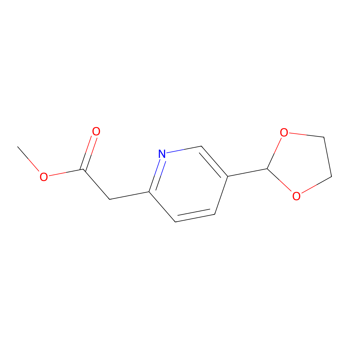 Methyl 2-[5-(1,3-dioxolan-2-yl)pyridin-2-yl]acetate molecular structure, CAS 1803605-89-1