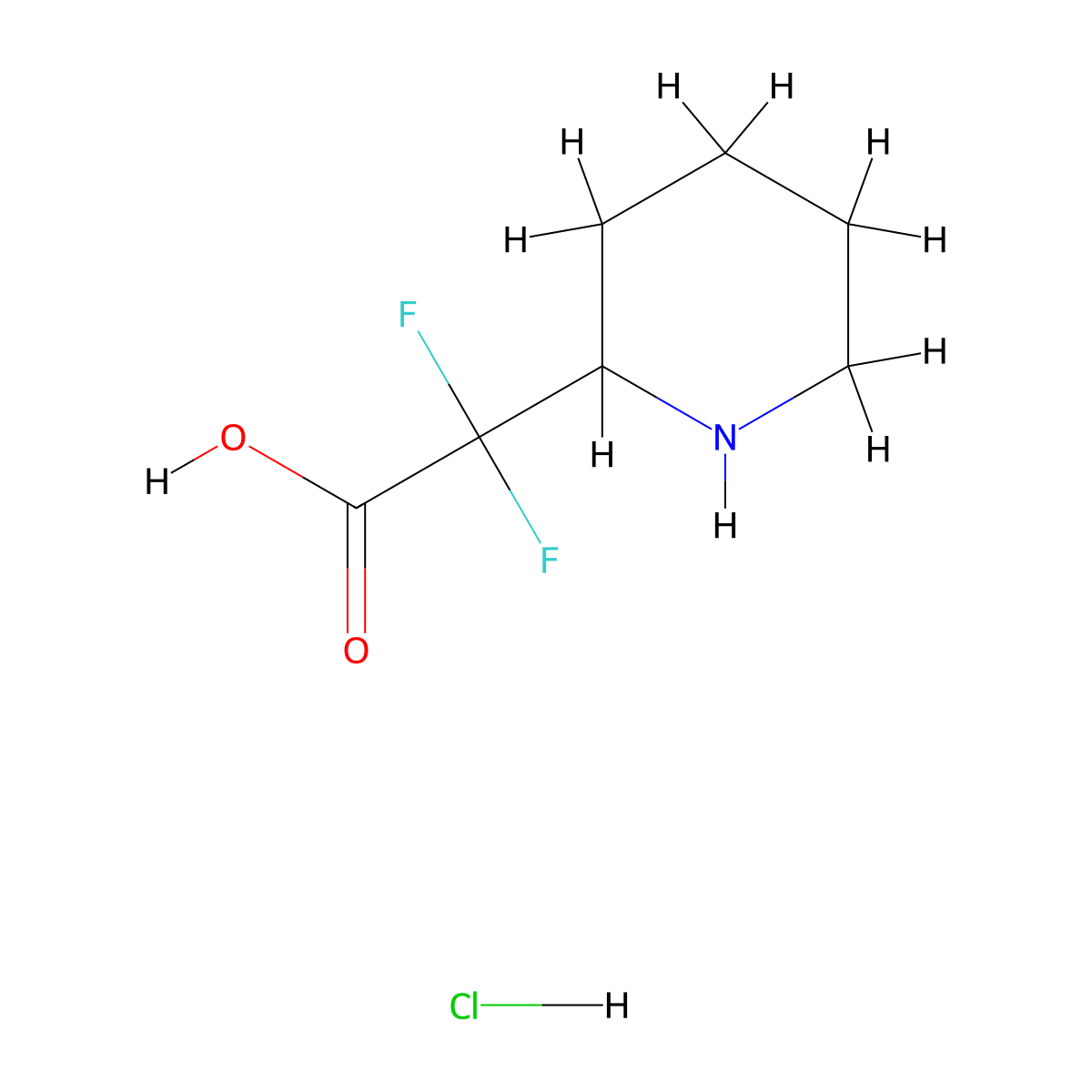 2,2-Difluoro-2-(piperidin-2-yl)acetic acid hydrochloride molecular structure, CAS 1803606-01-0