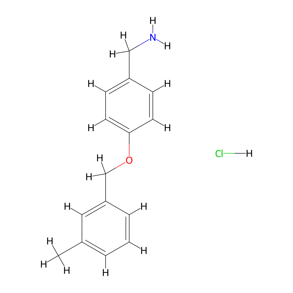 {4-[(3-Methylphenyl)methoxy]phenyl}methanamine hydrochloride molecular structure, CAS 1803606-23-6