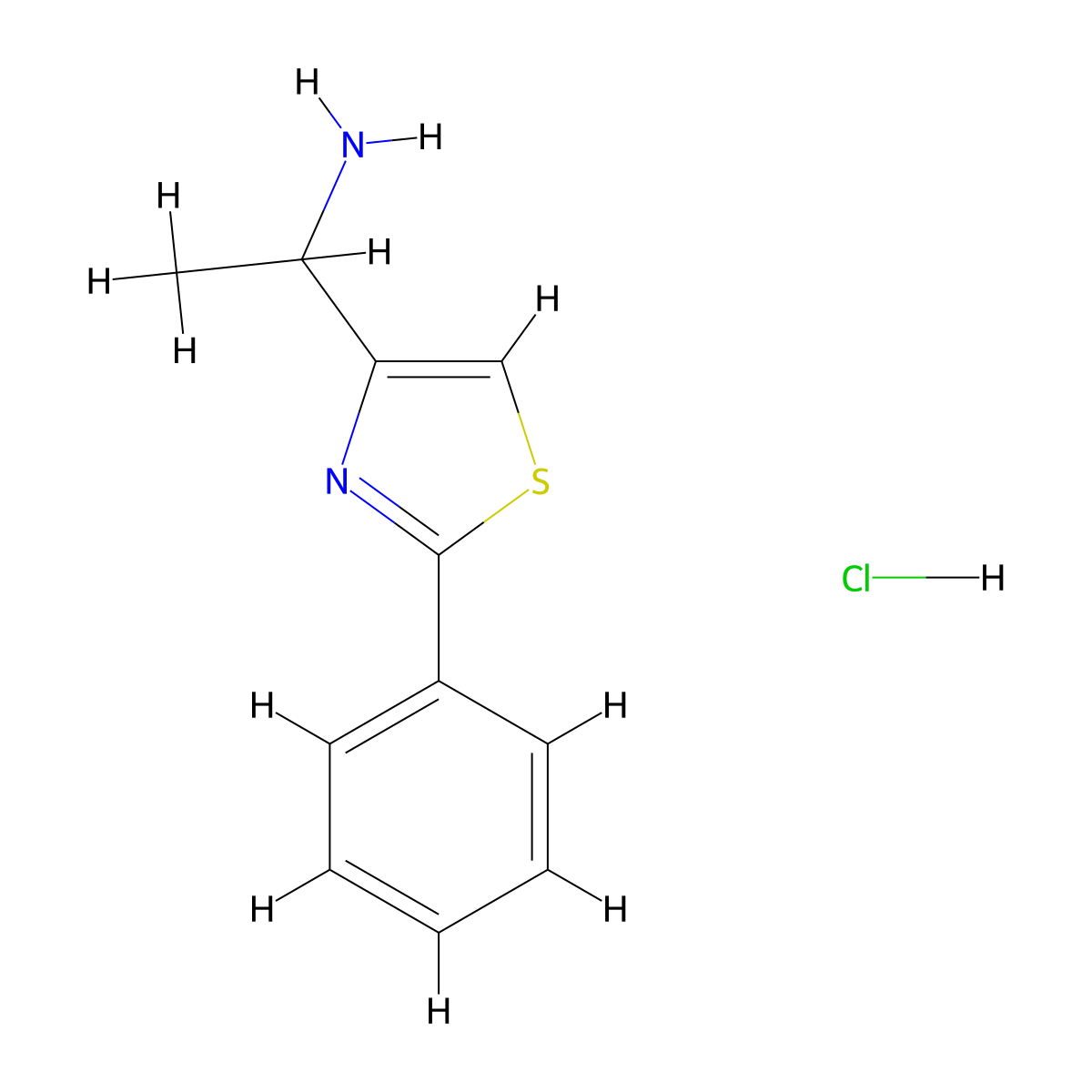 1-(2-Phenyl-1,3-thiazol-4-yl)ethan-1-amine hydrochloride molecular structure, CAS 1803606-25-8