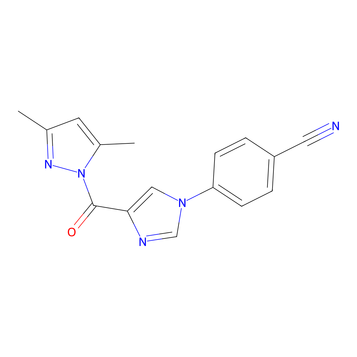 4-[4-(3,5-dimethyl-1H-pyrazole-1-carbonyl)-1H-imidazol-1-yl]benzonitrile molecular structure, CAS 1803606-39-4