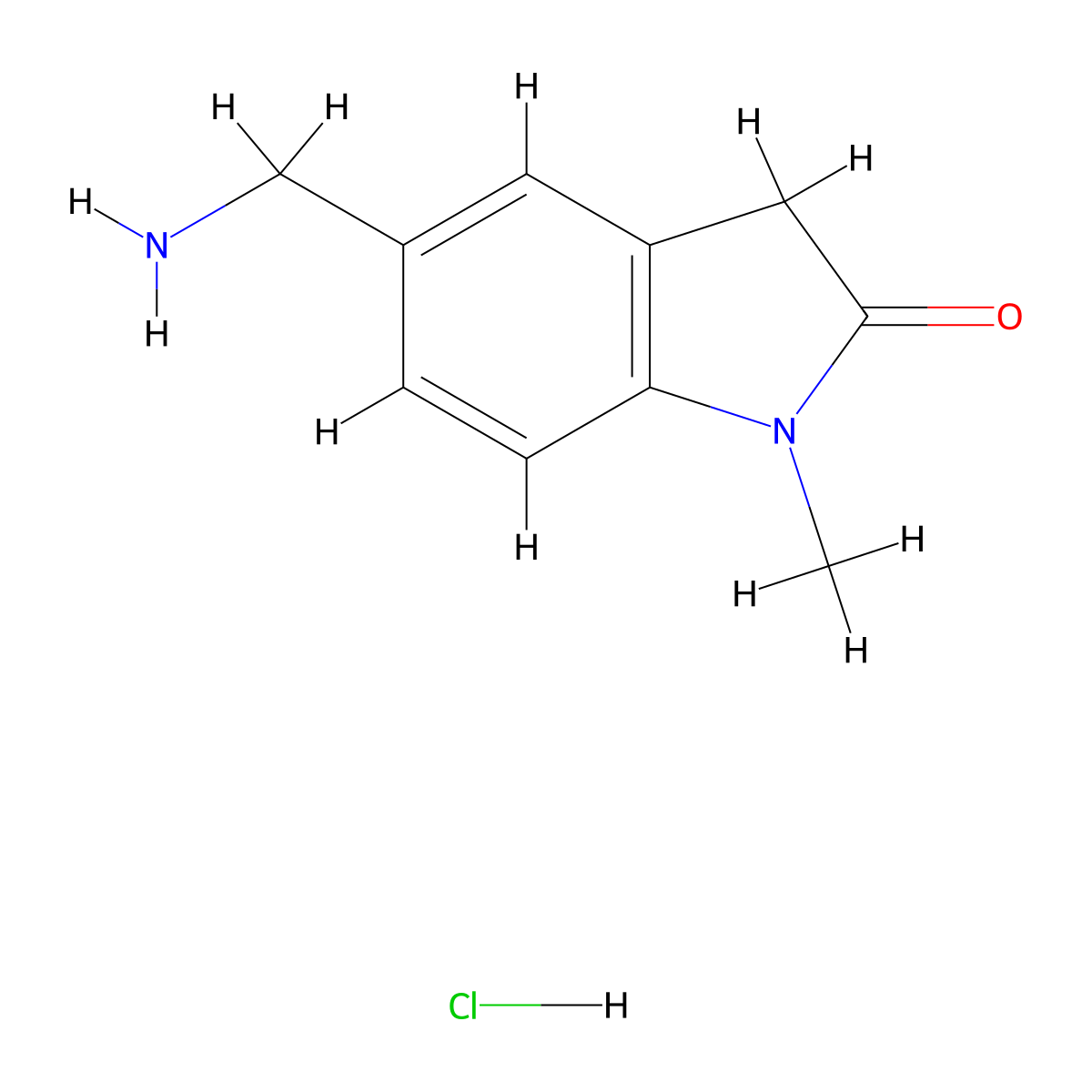5-(aminomethyl)-1-methyl-2,3-dihydro-1H-indol-2-one hydrochloride molecular structure, CAS 1803606-41-8