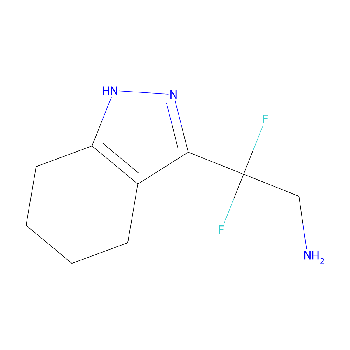 2,2-difluoro-2-(4,5,6,7-tetrahydro-2H-indazol-3-yl)ethan-1-amine molecular structure, CAS 1803606-46-3