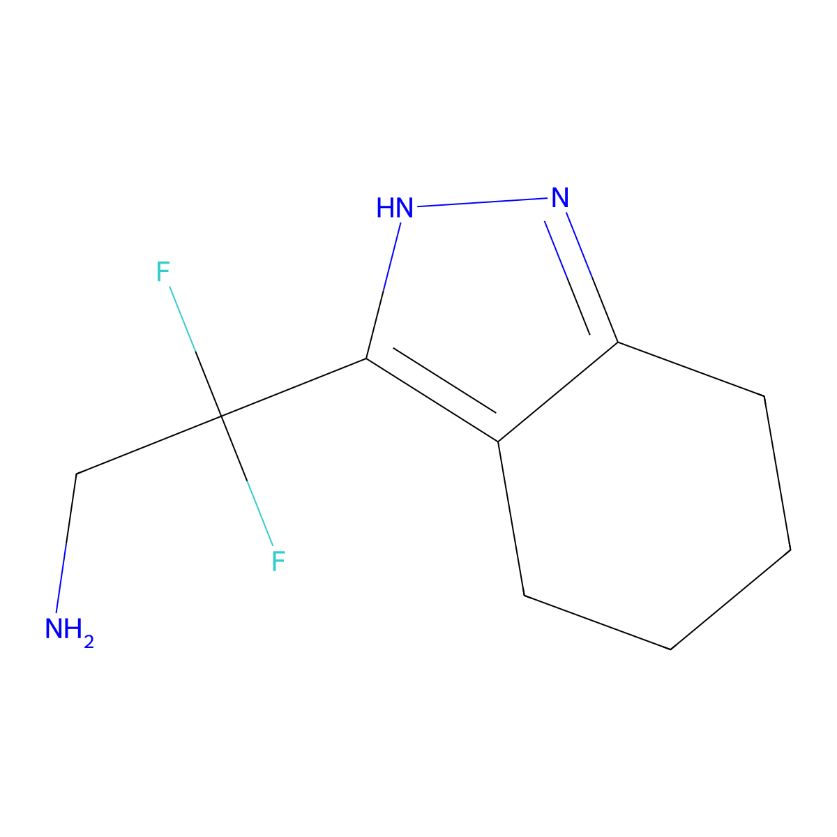 2,2-difluoro-2-(4,5,6,7-tetrahydro-2H-indazol-3-yl)ethan-1-amine molecular structure, CAS 1803606-46-3