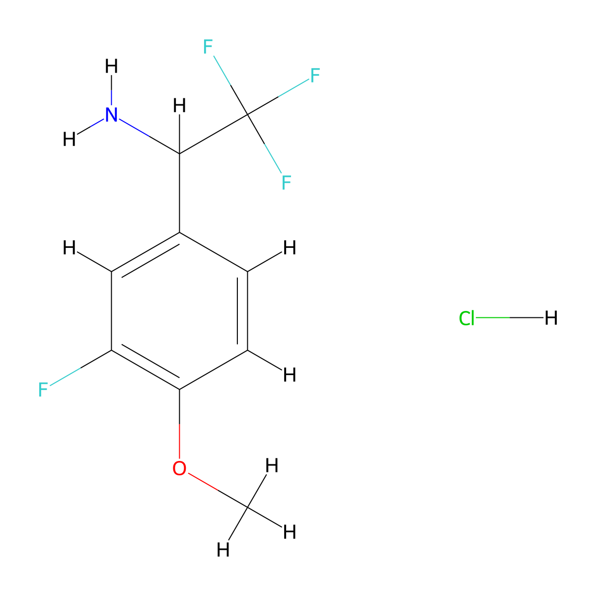 2,2,2-Trifluoro-1-(3-fluoro-4-methoxyphenyl)ethan-1-amine hcl molecular structure, CAS 1803606-55-4