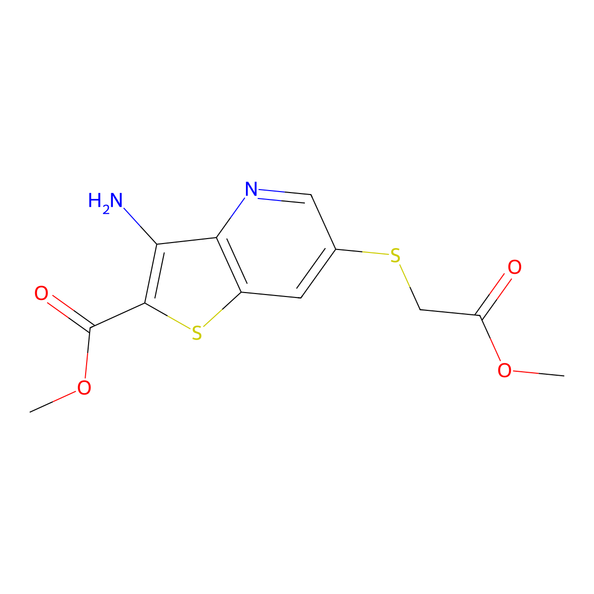 Methyl 3-amino-6-[(2-methoxy-2-oxoethyl)sulfanyl]thieno[3,2-b]pyridine-2-carboxylate molecular structure, CAS 1803606-73-6