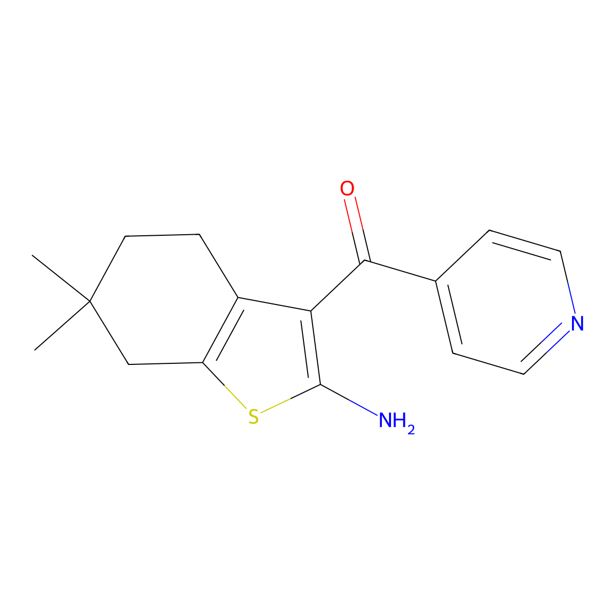 6,6-Dimethyl-3-(pyridine-4-carbonyl)-4,5,6,7-tetrahydro-1-benzothiophen-2-amine molecular structure, CAS 1803606-85-0