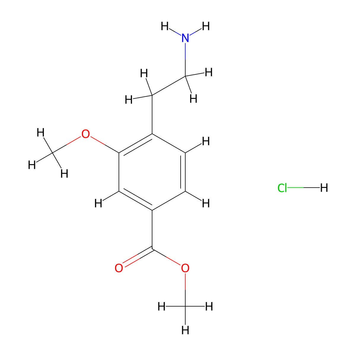 Methyl 4-(2-aminoethyl)-3-methoxybenzoate hydrochloride molecular structure, CAS 1803606-98-5
