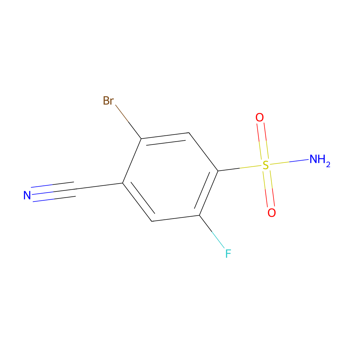 5-Bromo-4-cyano-2-fluorobenzene-1-sulfonamide molecular structure, CAS 1803607-02-4