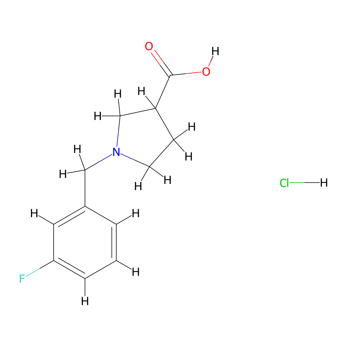 1-[(3-Fluorophenyl)methyl]pyrrolidine-3-carboxylic acid hydrochloride molecular structure, CAS 1803607-54-6
