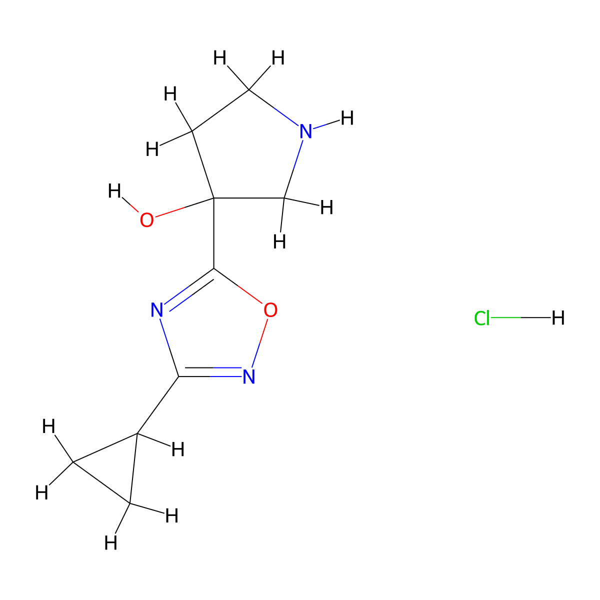 3-(3-Cyclopropyl-1,2,4-oxadiazol-5-yl)pyrrolidin-3-ol hydrochloride molecular structure, CAS 1803607-82-0
