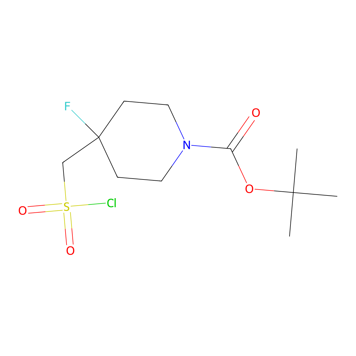 Tert-butyl 4-[(chlorosulfonyl)methyl]-4-fluoropiperidine-1-carboxylate molecular structure, CAS 1803608-08-3