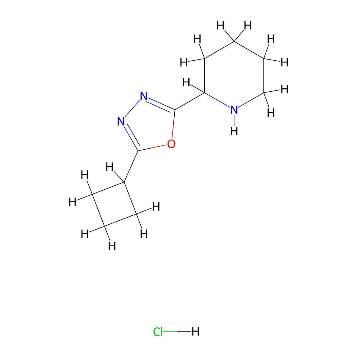 2-(5-Cyclobutyl-1,3,4-oxadiazol-2-yl)piperidine hydrochloride molecular structure, CAS 1803608-09-4